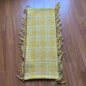Mustard/white plaid fringe infinity scarf